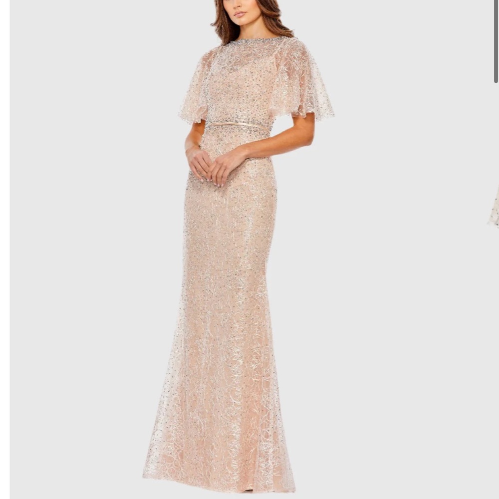 Mac Duggal Blush Embellished Neck Butterfly Sleeve Trumpet Evening Gown -Reemoly